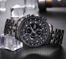 Relógio masculino quartz, relógio esportivo preto de aço inoxidável 2024 - compre barato