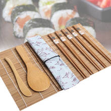 Fabricante de sushi conjunto de tapetes de enrolar ferramentas japonesas cozinha com saco de pano espalhador de arroz diy 5 pares pauzinhos de bambu durável cozinhar 2024 - compre barato