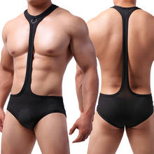 Sexy Mens Undershirts Leotard Mesh Breathable Bodysuits Wrestling Singlet Jumpsuits Mankini Jockstrap Gay Underwear One-piece 2024 - buy cheap