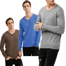 ZAN.STYLE V Neck Cotton Blend Knitting Men Sweaters Smart Casual Solid Color Plus Size 3XL Men Jumper Basic Soft Pullovers 2024 - buy cheap