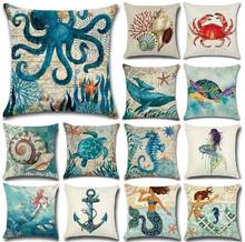 ZENGIA Marine Sea Mermaid Shell Cushion Cover Mediterranean Decoracion Marinera Blue Nautical Pillow Cover For Home Decoration 2024 - buy cheap