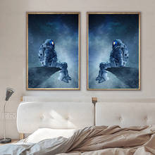 Pintura en lienzo de astronauta solitario sentado en el espacio, carteles e impresiones de Arte Moderno, imágenes artísticas de pared para decoración de dormitorio 2024 - compra barato