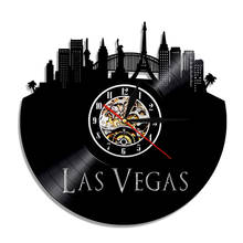 Las Vegas Cityscape Vinyl Record Wall Clock Watches Modern Design Handmade Wall Art City Skyline 3D Classic Timepiece 2024 - buy cheap