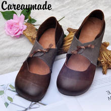 Careaymade-zapatos de verano de piel auténtica para mujer, calzado con cabeza redonda y costuras de Color, suave, cómodo, combina con todo 2024 - compra barato