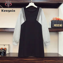 Retro Fashion Knitted Patchwork Black Women Hoodies Dress Autumn Lady Thick Vestidos Long Sleeve Robe 4XL T-Shirt Dresses KE821 2024 - buy cheap