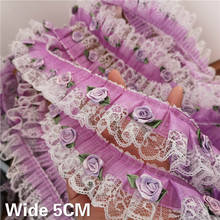 Malla de doble capa de lujo de 5CM de ancho, alicates de encaje de Organza púrpura, aplique de bordado, recorte listón con flores, decoración de costura artesanal con flecos 2024 - compra barato
