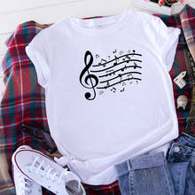 Летняя женская футболка, футболка с графическим принтом в виде музыкальных нот, женский топ, футболка в стиле Харадзюку, Корейская женская рубашка 2024 - купить недорого