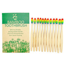 ExiuBro Радужная щетина, безвеганская бамбуковая зубная щетка, плоская ручка, биоразлагаемая бамбуковая зубная щетка, Экологически чистая бамбуковая ручка 2024 - купить недорого