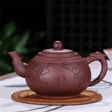 Исин ручной работы чайный горшок фиолетовая глина ручная роспись чайник с резьбой чайный горшок бытовой портативный дорожный чайный набор креативный офисный кунг-фу чайник 2024 - купить недорого