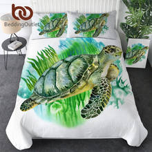 BeddingOutlet Turtles Bedding Set Tortoise Duvet Cover Marine Animal Home Textiles 3pcs Cartoon Green White Bedclothes Drop Ship 2024 - buy cheap