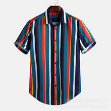 New Summer Men's Stripe Short Sleeve Shirts 2020 Loose Casual Colorful Fashion Shirt Male Cotton Beach Hawaiian Shirts FM040 2024 - buy cheap