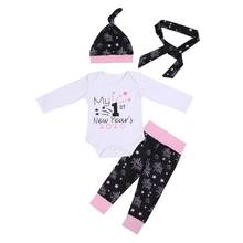 Hot Sale Children's Sets  Delicate Design Toddler Baby Boys Girls Clothes Set Long Sleeve Print Romper+Pants+Hat+Headband 2024 - buy cheap