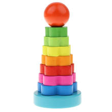 Anillos de apilamiento de arcoíris de madera para niños, torre de bloques de juguete para aprendizaje preescolar 2024 - compra barato