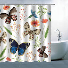 Flower Butterfly Shower Curtains Bathroom Curtain Waterproof 3d Print Leaves Bath Curtain Polyester Fabric 12 Hooks 180*180cm 2024 - купить недорого