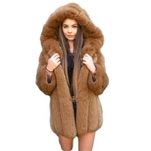 Winter Faux Fur Coat Women Solid Hooded Fur Collar Faux Fox Fur Jacket Thick Warm Long Fashion Women Jacket Plush Fluffy Jacket 2024 - buy cheap