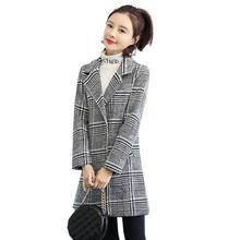 2021New Autumn Winter Woolen Coat Women Mid-Long Suit Collar Plaid Slim Blended Woolen Casual Jacket Outerwear Female 2024 - buy cheap
