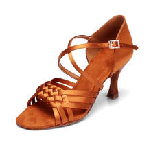 USHINE-zapatos de tacón de BD2-GD para mujer, calzado de satén de seda de alta calidad, con hebilla de diamante de alta calidad, para baile de salón y baile latino 2024 - compra barato
