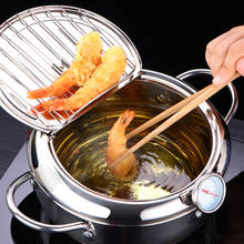 LMETJMA Japanese Deep Frying Pot with a Thermometer and a Lid 304 Stainless Steel Kitchen Tempura Fryer Pan 20 24 cm KC0405 2024 - купить недорого