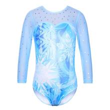 BAOHULU-leotardo de manga de tres cuartos para niña, traje azul con lentejuelas y copos de nieve, leotardo para gimnasia y Ballet 2024 - compra barato