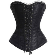 Sexy Burlesque Lace Overlay Lace Up Satin plastic bone Bustier Corset Corselet Overbust Outwear Corset Body Shaper with G-string 2024 - buy cheap