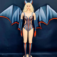 Blue Tight Stretch Women Bodysuit Role-Playing Bat With Wings Halloween Event Stage Show Wear Festival Outfit 2024 - buy cheap