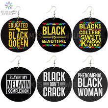 SOMESOOR #Black Sayings Phenomenal Women African Wooden Earrings Educated Afro Queen Melanin Printed Wood Jewelry For Lady Gifts 2024 - buy cheap