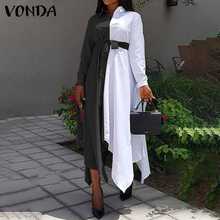 VONDA Women Lapel Button Down Irregular Hem Shirt Dress Vintage Patchwork Printed Long Dresses Long Sleeve Vestidos  2024 - compre barato