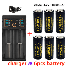 2021 100% nova alta qualidade 26650 bateria 18800mah 3.7v 50a bateria de iões lítio recarregável para 26650 led lanterna + carregador 2024 - compre barato