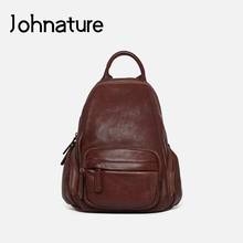 Johnature Retro Genuine Leather Bag Women Backpack 2022 New First Layer Cowhide Leisure Large Capacity Solid Color Travel Bags 2024 - buy cheap