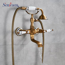 SENLESEN Golden Bathroom Bathtub Shower Faucet Wall Mounted Hot and Cold Water Mixer Tap W/ Telephone Style Hand Shower Sprayer 2024 - buy cheap