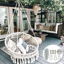 Nordic Style Round Hammock Outdoor Indoor Dormitory Bedroom Hanging For Child Adult Swinging Single Hammock White 2024 - buy cheap
