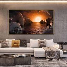 Pintura al óleo de paisaje iceberg estética amanecer arte lienzo pintura sala de estar pasillo Oficina decoración del hogar mural 2024 - compra barato