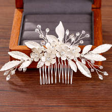 White Flower Leaf Hair Comb Bridal Hair Accessories Rhinestone Women Accessories Handmade Bride Hair Ornament Wedding Hair Comb 2024 - buy cheap
