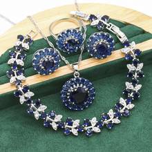 Conjuntos de joias cor de prata clássica para mulheres, brincos de cristal azul real, colar, pingente, pulseira, presente de natal 4 peças 2024 - compre barato