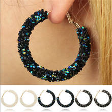 New Fashion Vintage Circle Round Crystal Hoop Earrings For Women Simple Design Blue Rhinestone Party Jewelry A012 2024 - buy cheap