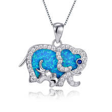Cute Female Elephant Chain Necklace Charm Silver Color Pendant Necklace Boho White Blue Opal Animal Wedding Necklaces For Women 2024 - buy cheap