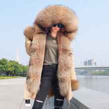 Women Long Jacket Real Fur Coats Plus Size Jacket Large Fox Fur Collar Detachable Faux Rabbit Fur Liner2020 New Winter Coat 2024 - buy cheap