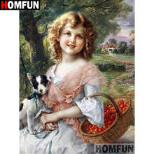 HOMFUN-pintura de diamante "paisaje de perro y Niña", punto de cruz, foto personalizada, bordado de diamantes cuadrados y redondos, decoración del hogar A30205 2024 - compra barato