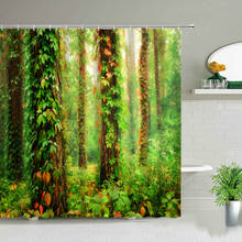 Verde planta tropical floresta paisagem cortinas de chuveiro cachoeira flor pássaro cenário decoração do banheiro banho cortina conjunto com ganchos 2024 - compre barato