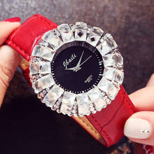 2019 модные роскошные женские часы 50 мм Стразы с большим циферблатом и кожаным ремешком, кварцевые часы, женские наручные часы для вечеринки 2024 - купить недорого