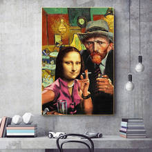Funny Art Mona Lisa and Van Gogh Smoking Posters and Prints Wall Art Canvas Paintings Da Vinci Famous Paintings Home Decoration 2024 - buy cheap