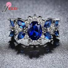 Classic Blue Crystal Wedding Rings For Women 925 Sterling Silver AAA CZ Rhinestone Fashion Engagement Christmas Gift Jewelry 2024 - buy cheap