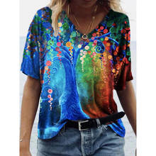 Camiseta de manga corta con cuello en V para mujer, ropa de talla grande, Vintage, estilo étnico, con estampado de Grace 2024 - compra barato
