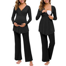Conjunto de pijama de manga larga para mujer, Camiseta de lactancia para bebé, Tops + Pantalones, traje koszula do karmienia, ropa de dormir embarazada 2024 - compra barato