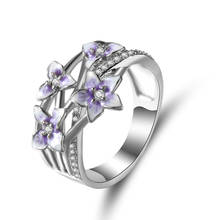 Ladies Zircon Ring Violet Flower luxurious Crystal  Ring For Women Fashion Glamour Engagement Ring female Jewelry Accessories 2024 - buy cheap