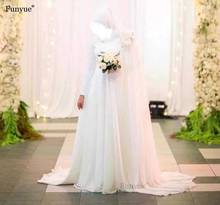 Мусульманское свадебное платье А-силуэта, белое шифоновое элегантное ТРАПЕЦИЕВИДНОЕ ПЛАТЬЕ с цветами и длинным рукавом, Дубай, арабское платье невесты, 2021 2024 - купить недорого