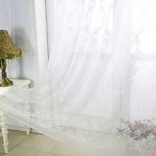 Casa deco sheer vieira bordado branco floral estilo americano janela cortina haste de bolso grommet para sala estar 2024 - compre barato