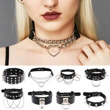 Gargantilha de couro preto feminina, colar punk de couro, joia para festa, acessórios de corrente 2024 - compre barato