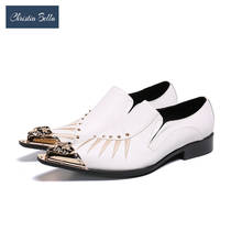 Christia bella moda metal dedo do pé apontado sapatos de couro genuíno dos homens vestido de casamento branco sapatos formais negócios oxford sapatos masculinos 2024 - compre barato