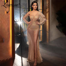 Champagne Beads Evening Dresses 2020 Newest Mermaid Party Gown Sexy Plus Size Dubai Long Sleeves Prom Dresses Pageant Dress Robe 2024 - buy cheap
